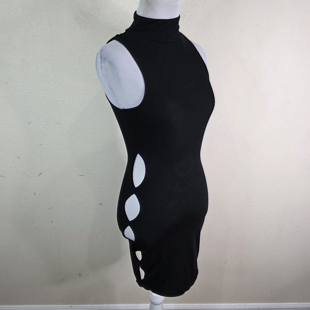 Tiger Mist Women’s Size XS Mesh Black Cut Out Bodycon Mini Dress Mesh High Neck